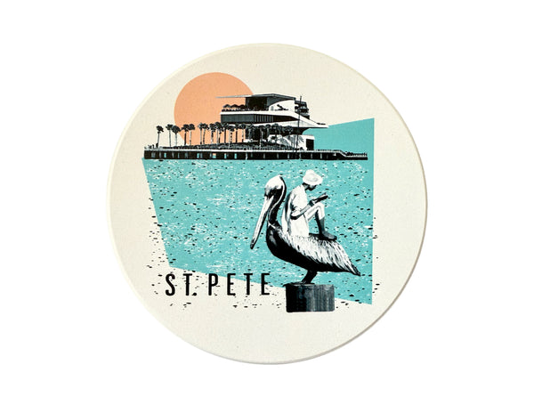 St. Petersburg Florida Collage Pier Absorbent Flat Ceramic Coaster with Cork Backing