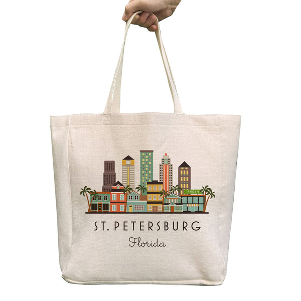 St. Petersburg Florida City Skyline Tote Bag | St. Pete Shopping Tote Beach Bag