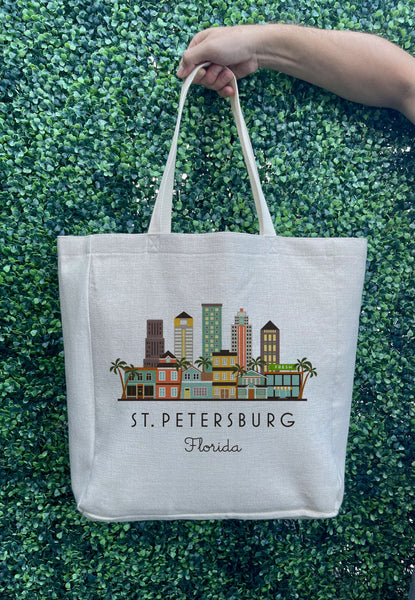 St. Petersburg Florida City Skyline Tote Bag | St. Pete Shopping Tote Beach Bag