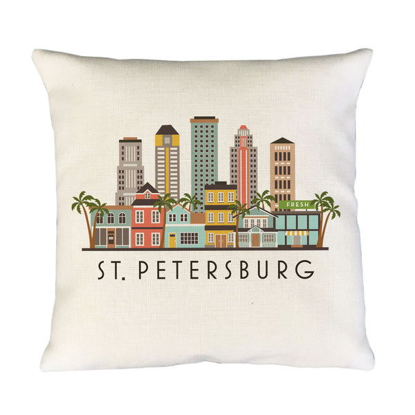 St. Petersburg Florida Skyline Graphic Pillow Cover | St. Pete Decorative Throw Pillow Cushion Sham