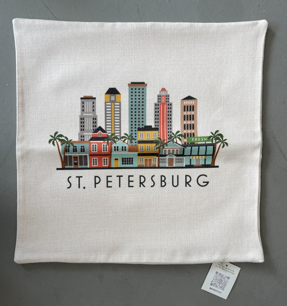 St. Petersburg Florida Skyline Graphic Pillow Cover | St. Pete Decorative Throw Pillow Cushion Sham