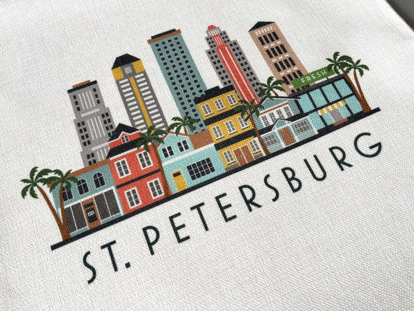 St. Petersburg Florida Skyline Graphic Pillow Cover | St. Pete Decorative Throw Pillow Cushion Sham