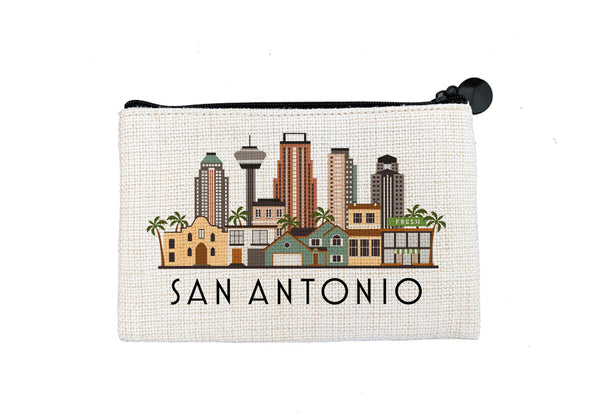 San Antonio Texas Cityscape Graphic Skyline Flat Coin Purse Zipper Gift Credit Card Pouch