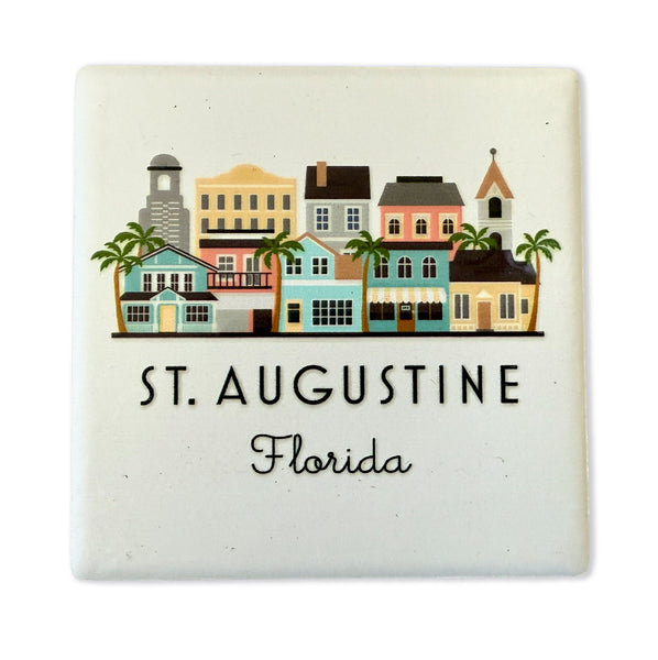 St. Augustine Florida Illustrated Skyline Ceramic Fridge Magnet