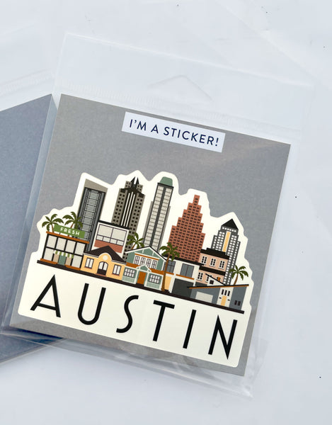 Austin Texas Cityscape Skyline Graphic Waterproof Magnet | Locker Decoration | Fridge Car Vinyl Magnet