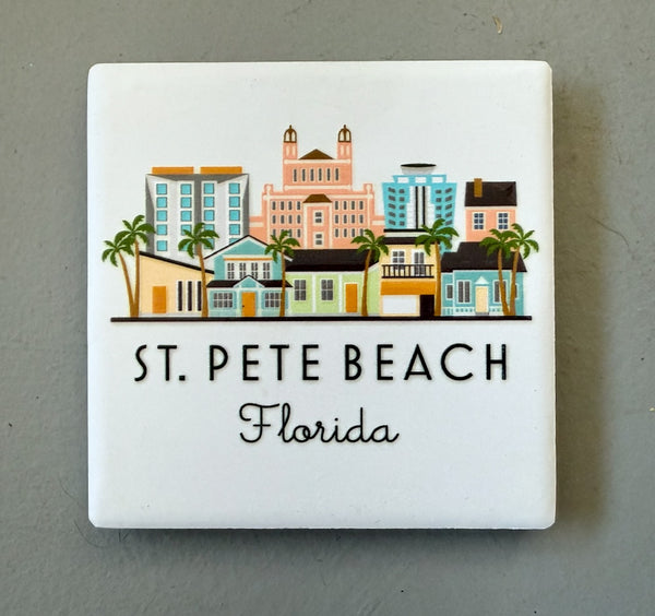St. Pete Beach Florida Illustrated Skyline Ceramic Fridge Magnet