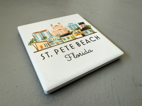 St. Pete Beach Florida Illustrated Skyline Ceramic Fridge Magnet