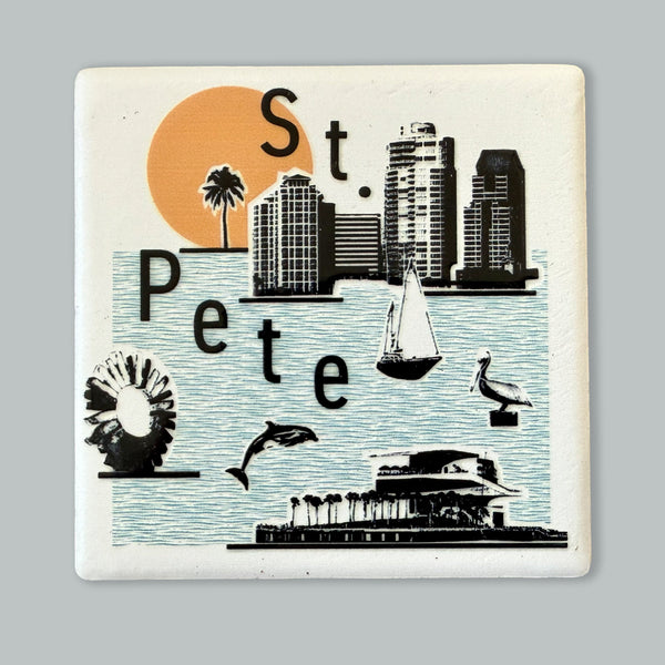 St. Petersburg Florida Collage Skyline Ceramic Fridge Magnet