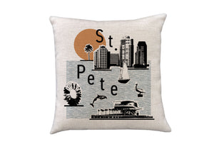 St. Pete Skyline and Icons Pillow Cover |  St. Petersburg Florida Tampa Bay Collage Photo Skyline Decorative Throw Pillow Cushion Sham