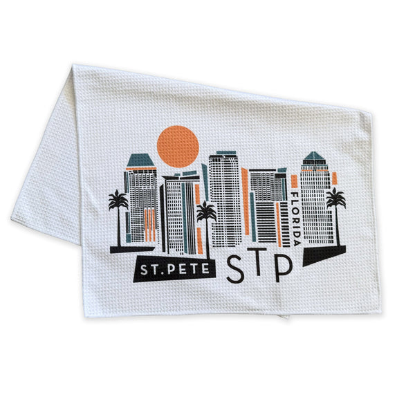 Towel with St. Pete Florida design on a white background