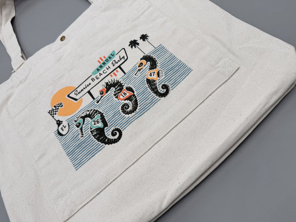 Sunrise Derby Double Pocket Seahorse Tote Bag