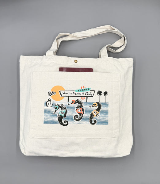 Sunrise Derby Double Pocket Seahorse Tote Bag