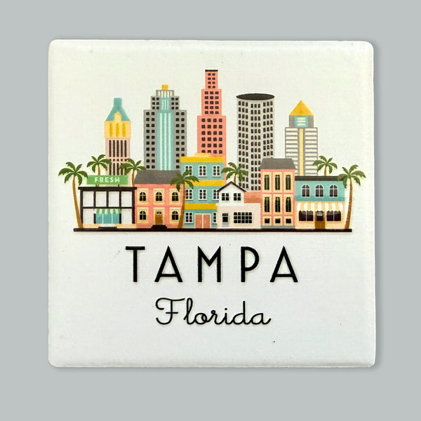 Tampa Florida Illustrated Skyline Ceramic Fridge Magnet