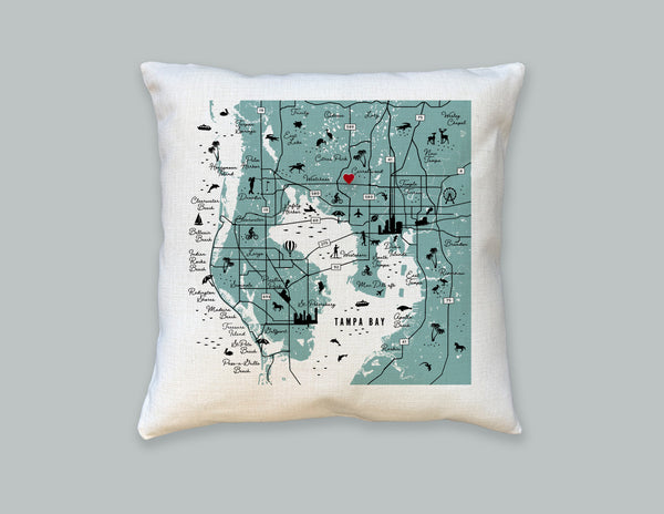 Tampa Bay Area Pin-Your-Home Map Pillow Cover