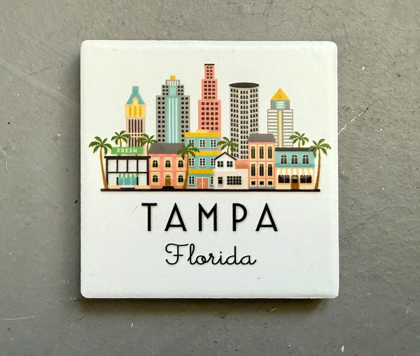 Tampa Florida Illustrated Skyline Ceramic Fridge Magnet