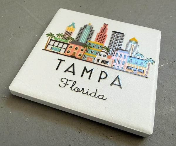 Tampa Florida Illustrated Skyline Ceramic Fridge Magnet