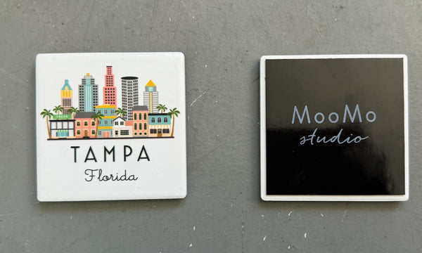 Tampa Florida Illustrated Skyline Ceramic Fridge Magnet
