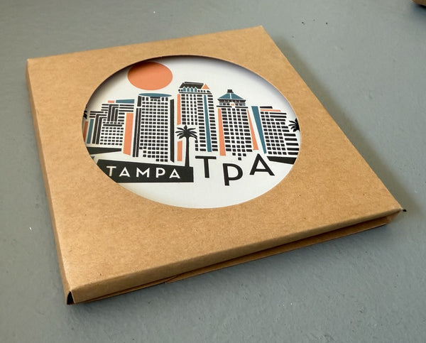 Tampa Florida Geometric Skyline Absorbent Stone Ceramic Coaster with Cork Backing
