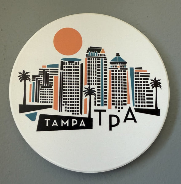 Tampa Florida Geometric Skyline Absorbent Stone Ceramic Coaster with Cork Backing
