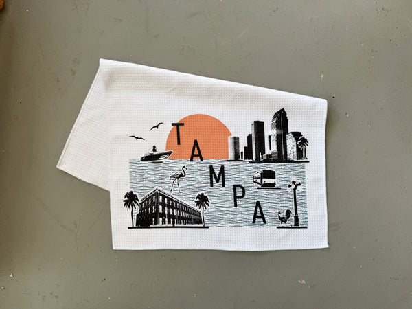 Tampa Florida Vintage Style Graphic Skyline  Microfiber Kitchen and Hand Towel