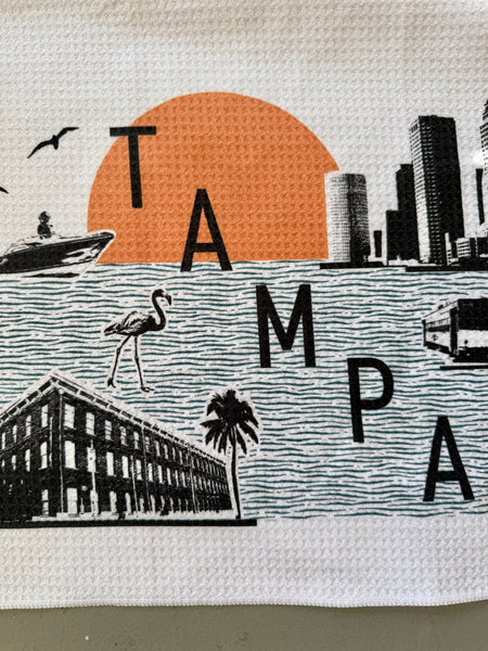 Tampa Florida Vintage Style Graphic Skyline  Microfiber Kitchen and Hand Towel