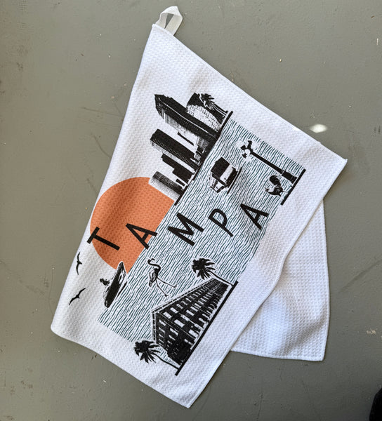 Tampa Florida Vintage Style Graphic Skyline  Microfiber Kitchen and Hand Towel