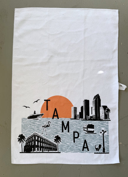 Tampa Florida Vintage Style Graphic Skyline  Microfiber Kitchen and Hand Towel