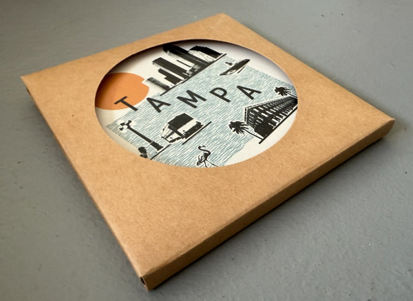 Tampa Florida Collage Skyline Absorbent Stone Ceramic Coaster with Cork Backing