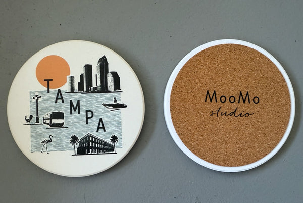 Tampa Florida Collage Skyline Absorbent Stone Ceramic Coaster with Cork Backing