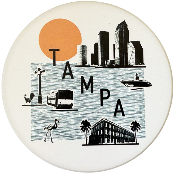 Tampa Florida Collage Skyline Absorbent Stone Ceramic Coaster with Cork Backing