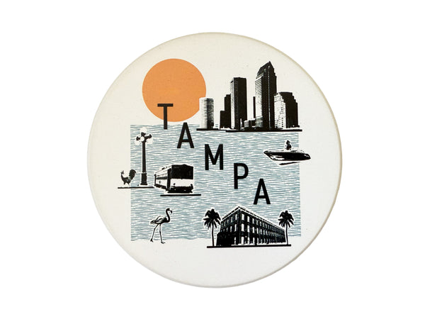 Tampa Florida Collage Skyline Absorbent Stone Ceramic Coaster with Cork Backing