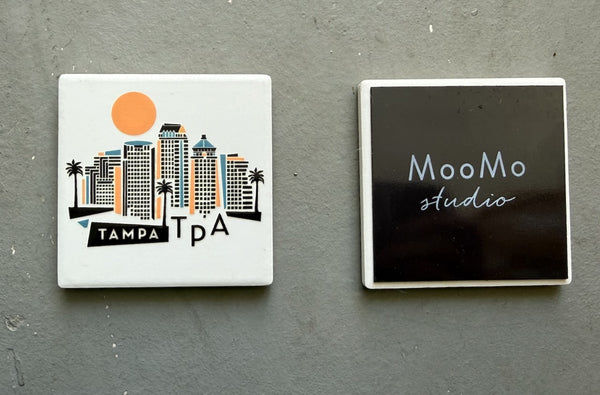 Tampa Florida White Geometric Skyline Ceramic Fridge Magnet