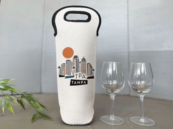 Tampa Florida Geometric Skyline Wine Carrier Bottle Tote