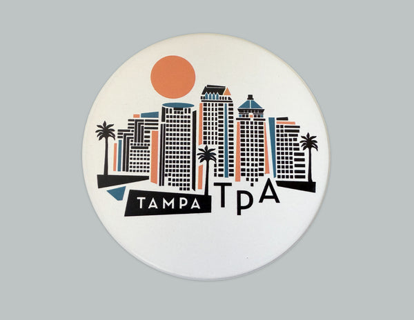 Tampa Florida Geometric Skyline Absorbent Stone Ceramic Coaster with Cork Backing