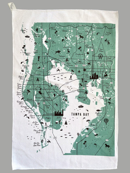 Tampa Bay Florida Map Microfiber Kitchen Towel Graphic Print With Neighborhood and Icons