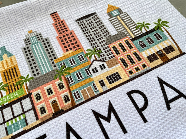 Tampa Florida Cityscape Skyline Graphic Microfiber Kitchen Towel Graphic Print