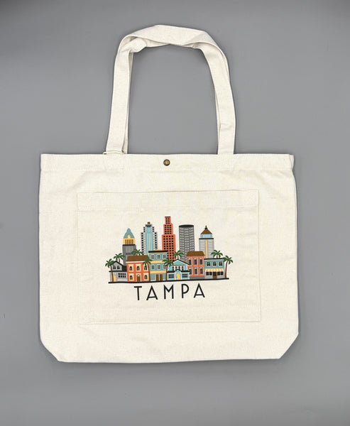 Tampa Florida Skyline Double Pocket Tote Bag