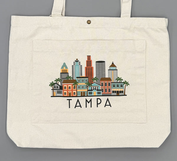 Tampa Florida Skyline Double Pocket Tote Bag