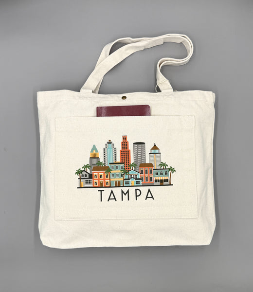 Tampa Florida Skyline Double Pocket Tote Bag