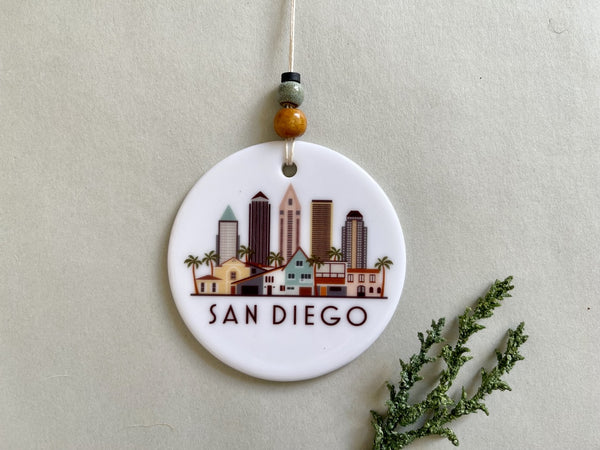 San Diego California Skyline Graphic Ornament | City Scene Tree Decoration | Christmas Xmas Holiday Ornament