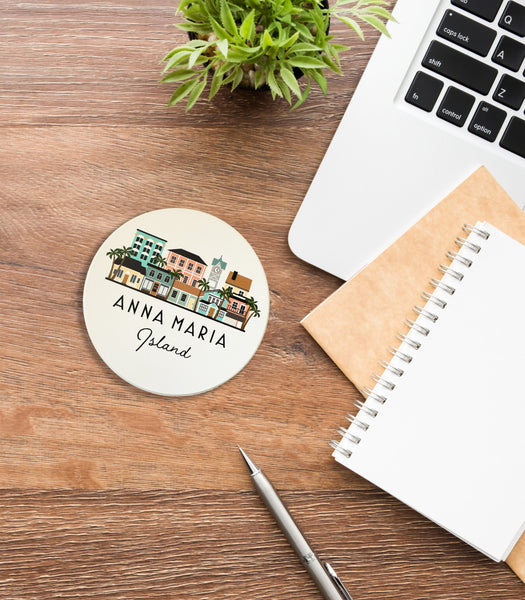 Anna Maria Island Florida Skyline Absorbent Stone Ceramic Coaster with Cork Backing