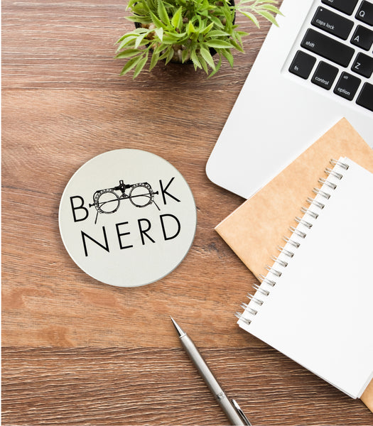 Book Nerd Absorbent Flat Ceramic Coaster with Cork Backing