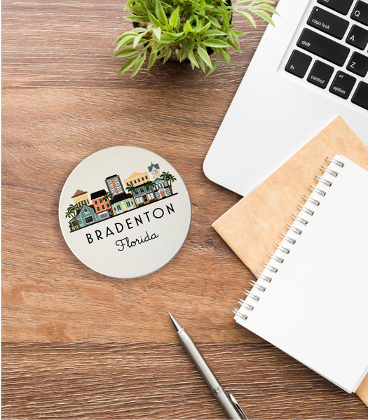 Bradenton Florida Skyline Absorbent Stone Ceramic Coaster with Cork Backing