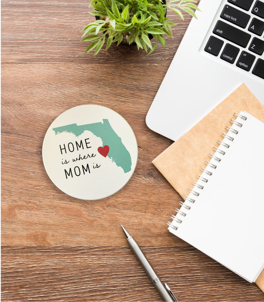 Home Is Where Mom Is Tampa Bay Heart Absorbent Stone Ceramic Coaster with Cork Backing