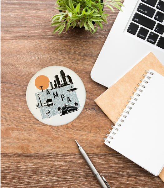 Tampa Florida Collage Skyline Absorbent Stone Ceramic Coaster with Cork Backing