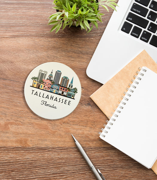 Tallahassee Florida Skyline Absorbent Stone Ceramic Coaster with Cork Backing