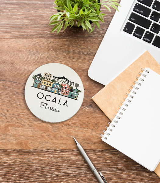 Ocala Florida Illustrated Absorbent Stone Ceramic Coaster with Cork Backing