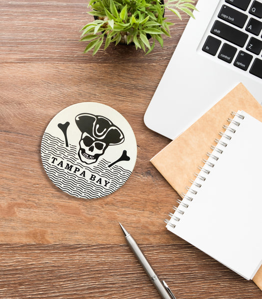 Tampa Bay Pirate Absorbent Flat Ceramic Coaster with Cork Backing