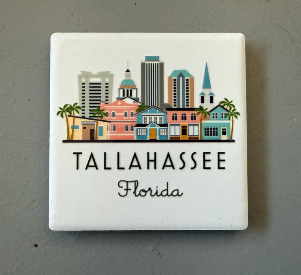 Tallahassee Florida Illustrated Skyline Ceramic Fridge Magnet