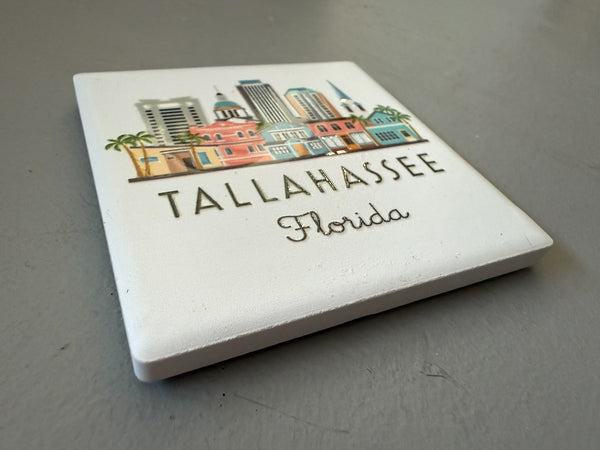 Tallahassee Florida Illustrated Skyline Ceramic Fridge Magnet